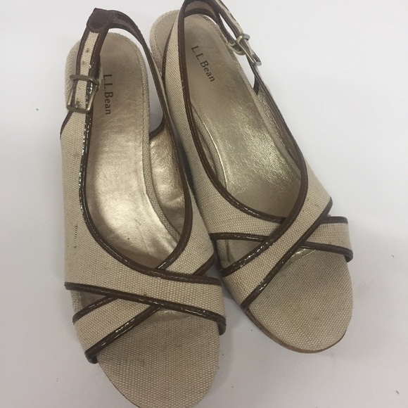 LL Bean Cork Wedge crisscross Toe slingback Wedge - Picture 1 of 5